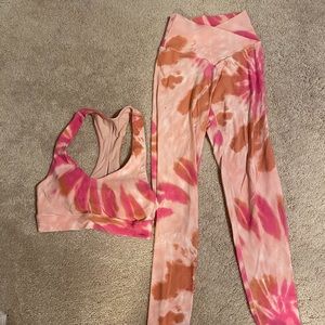 Aerie Real Me High leggings+sports bra, tie dye